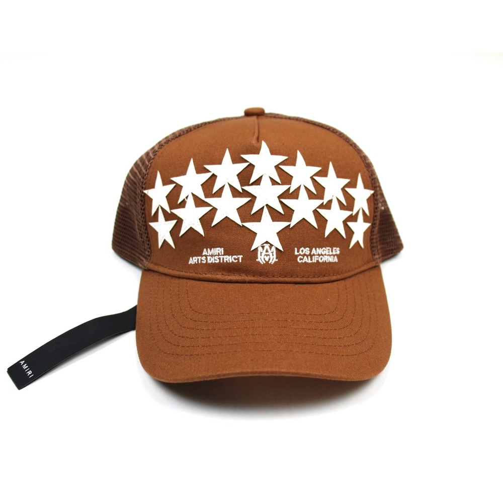 AMIRI Trucker Hat Mens Brown Snapback Los Angeles Stars Embroidered Mesh Back